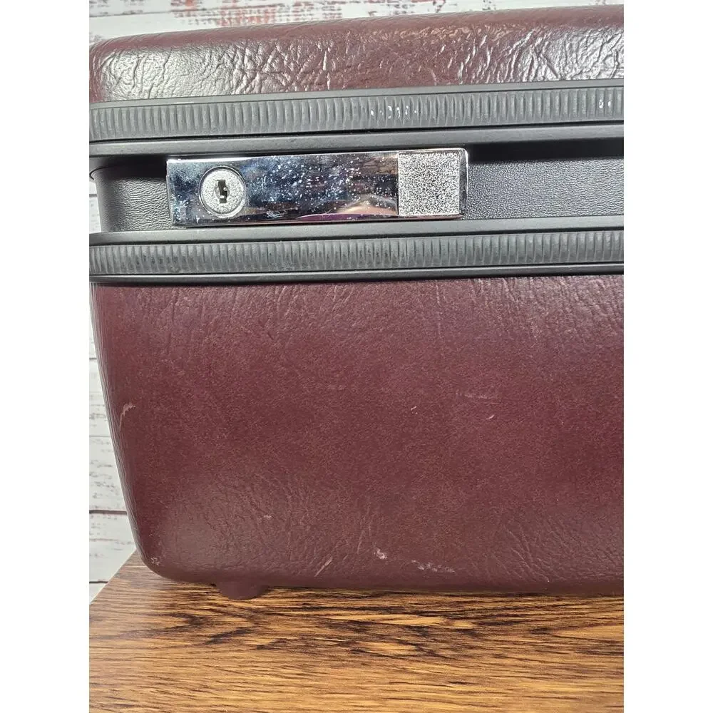 VTG Samsonite Hard Silhouette Brown Faux Leather Locking Luggage w/Mirror Key